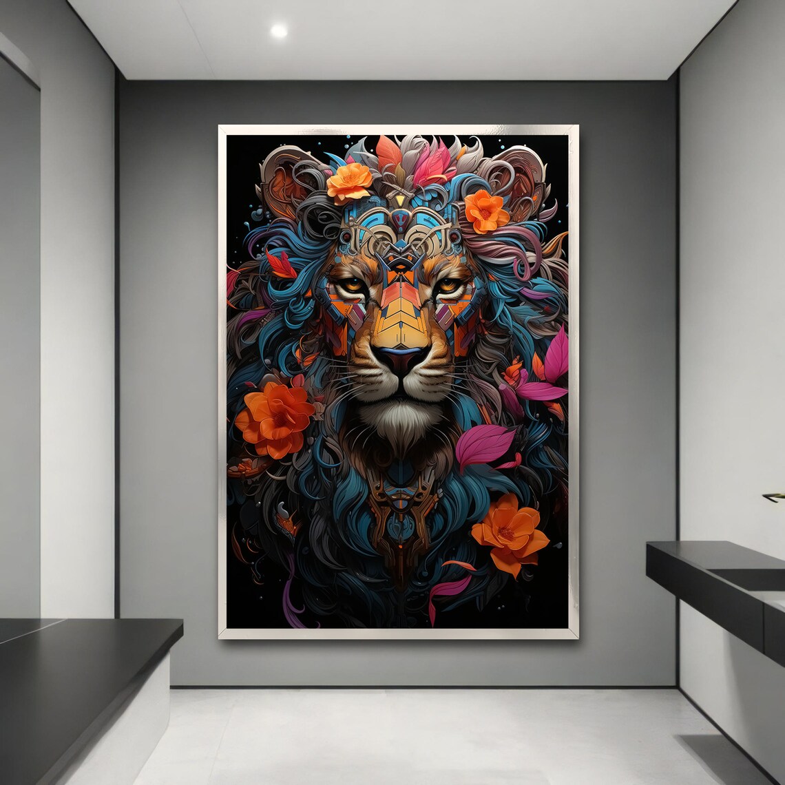 Geometric Lion Painting, Animal Art Gift - Image 3