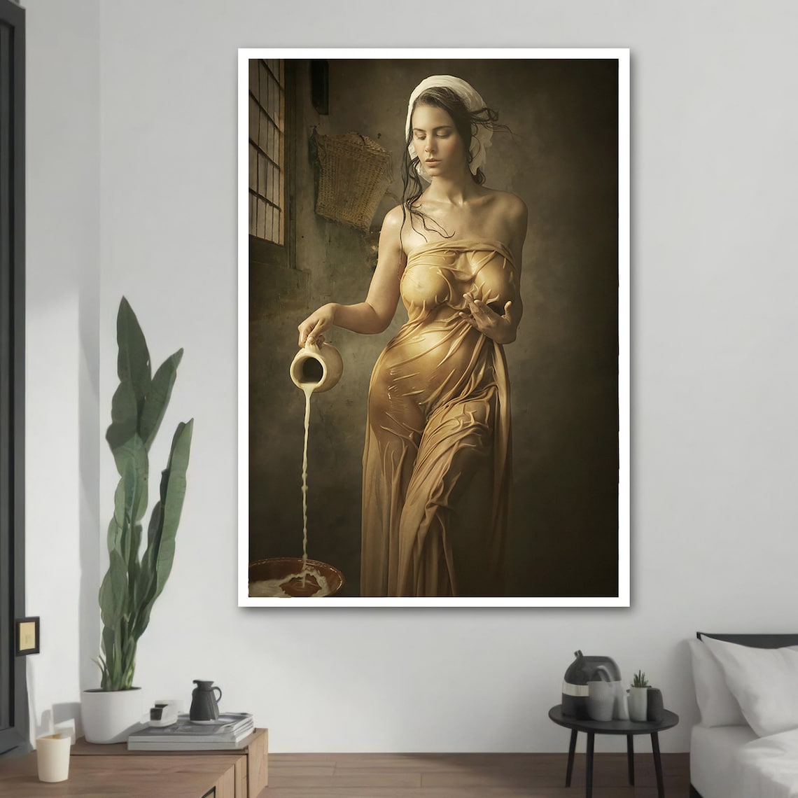 Classic Nude Woman Pouring Milk, Vintage Art - Image 2