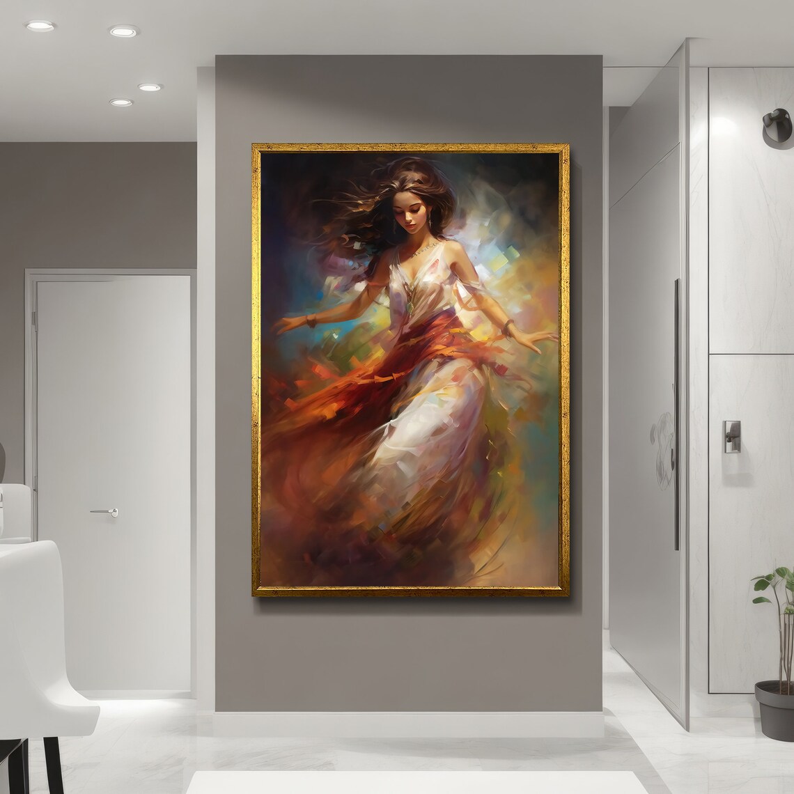 Graceful Woman in Flowing Dress, Elegant Portrait - Image 5