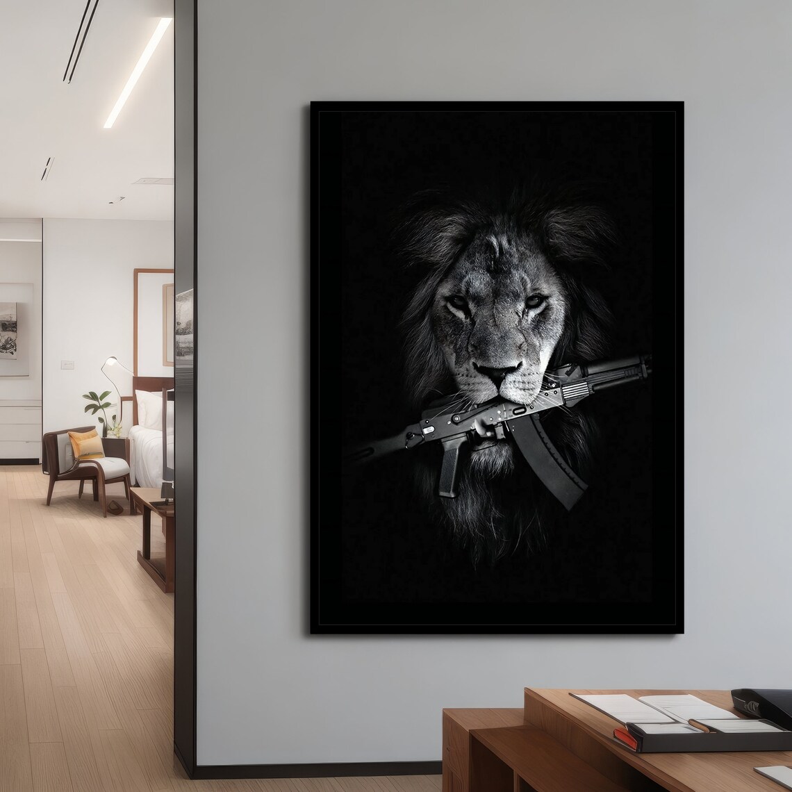 Bold Lion With Gun Painting, Modern Animal Art - Image 4
