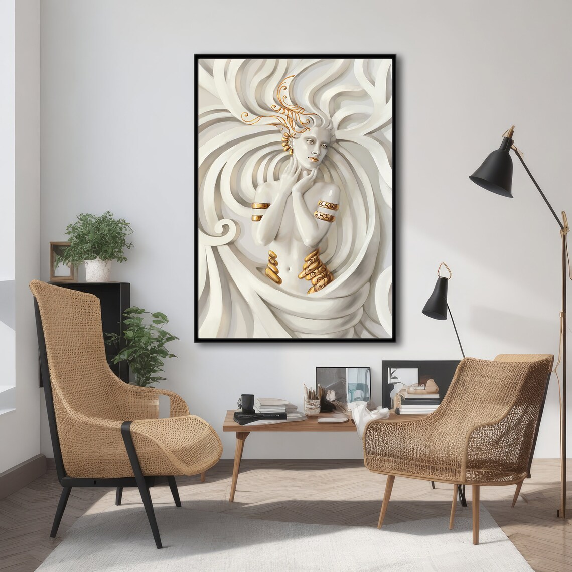 Elegant Goddess With Gold Accents, Modern Painting - Image 4