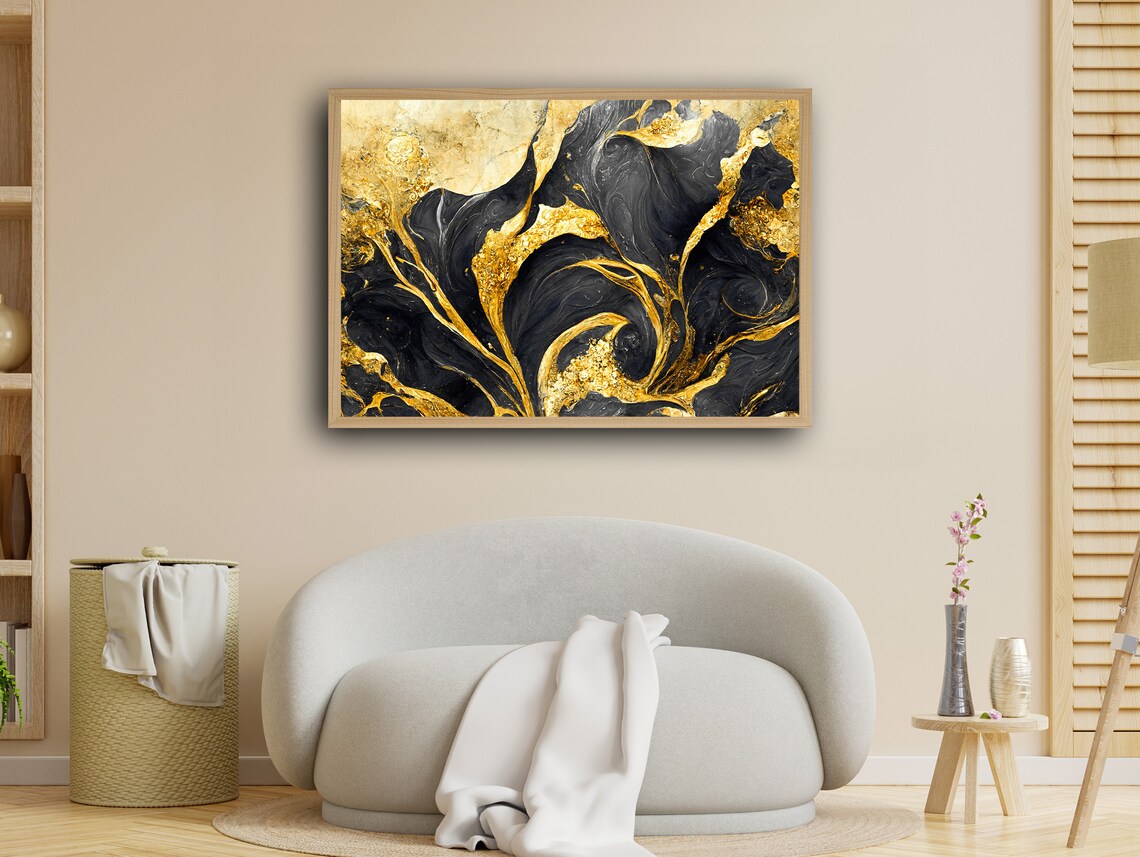 Gilded Swirls Contemporary Art, Dynamic Patterns - Image 2