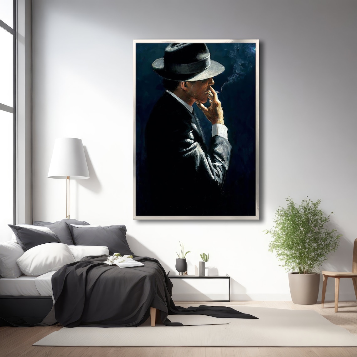 Vintage Man In Suit With Hat, Modern Painting - Image 3