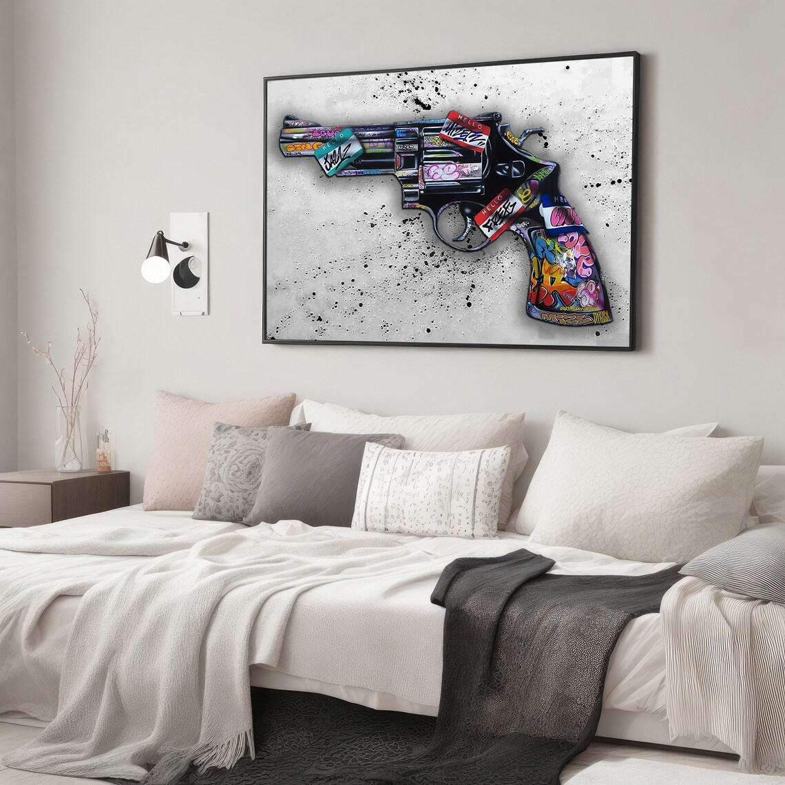 Graffiti Covered Revolver, Edgy Urban Decor