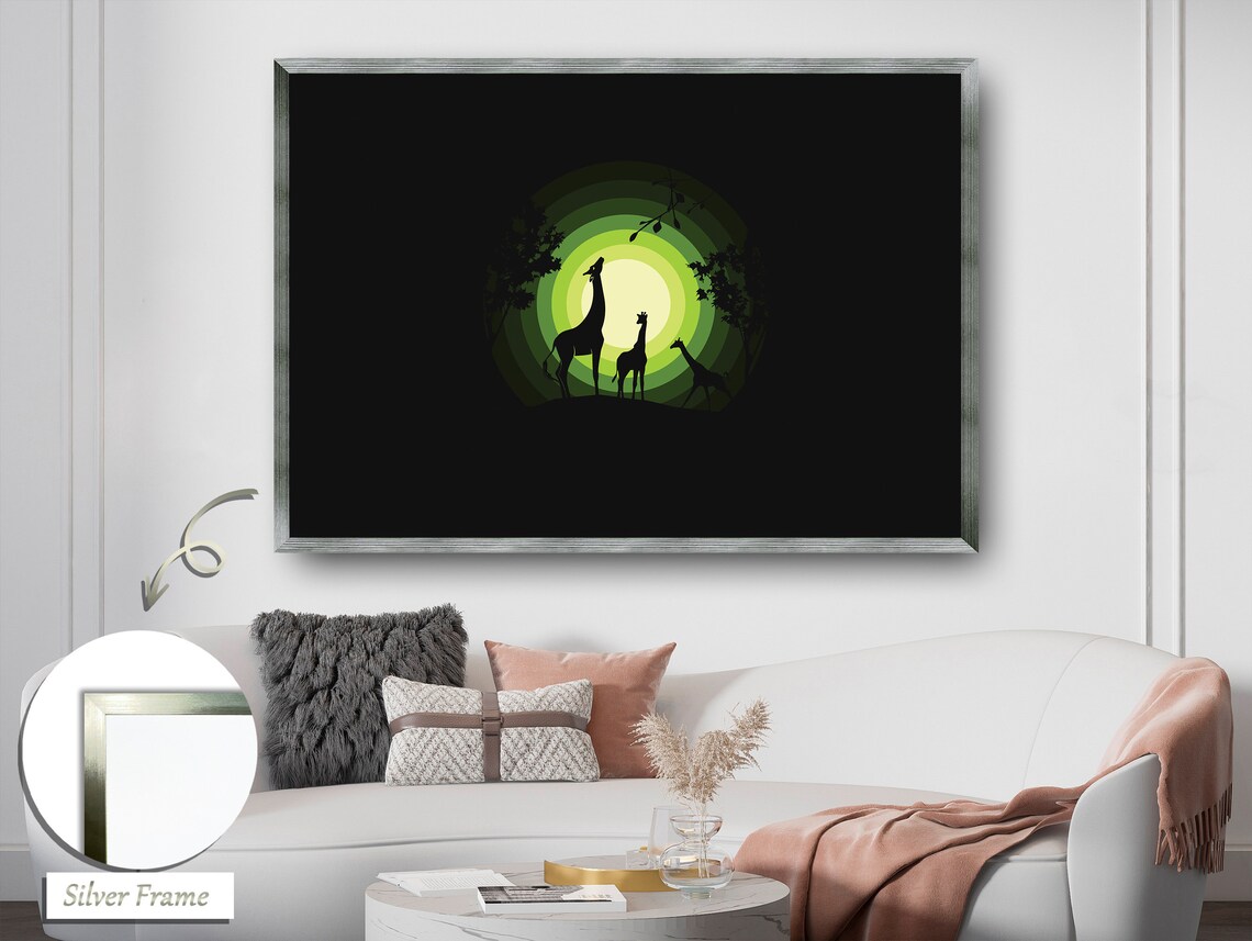Giraffe Family Under the Green Sunshade, Contemporary Decor - Image 2