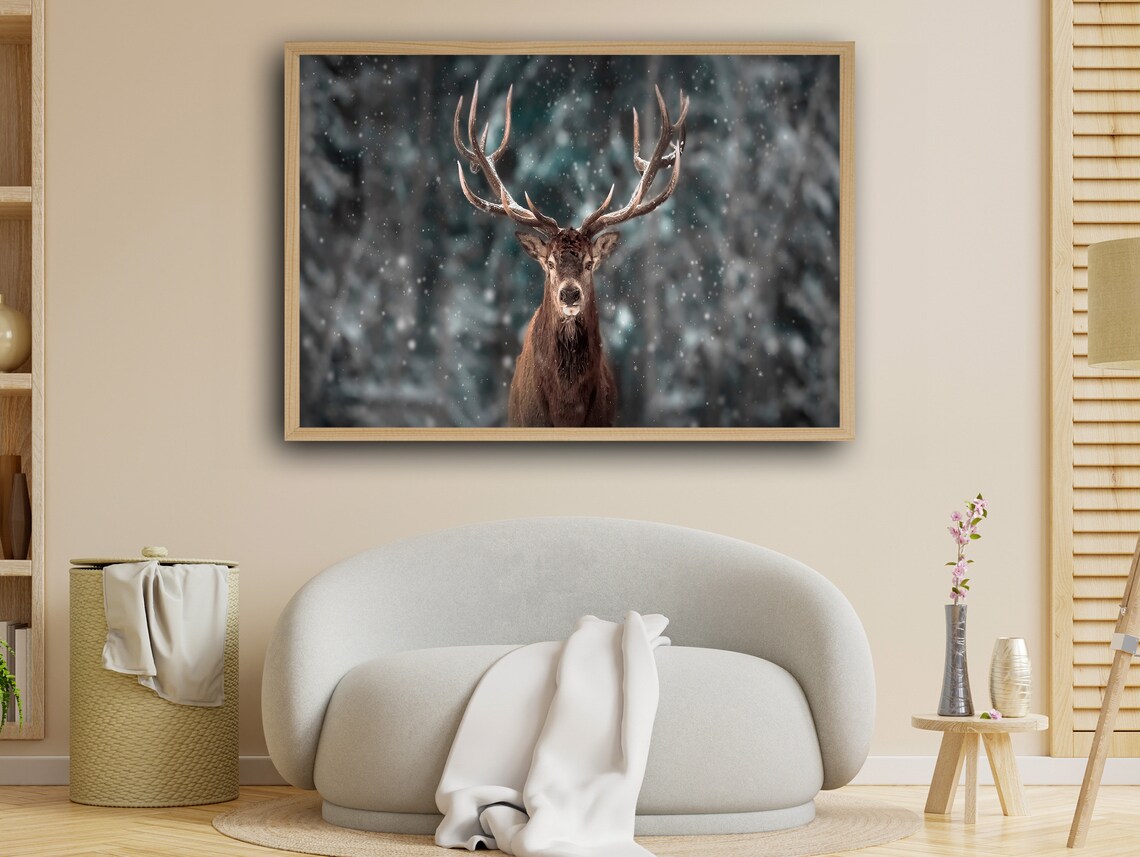 Majestic Stag In Winter, Rustic Nature Art Print - Image 5