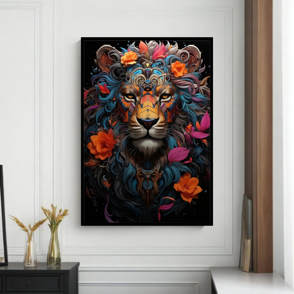 Geometric Lion Painting, Animal Art Gift - Image 4
