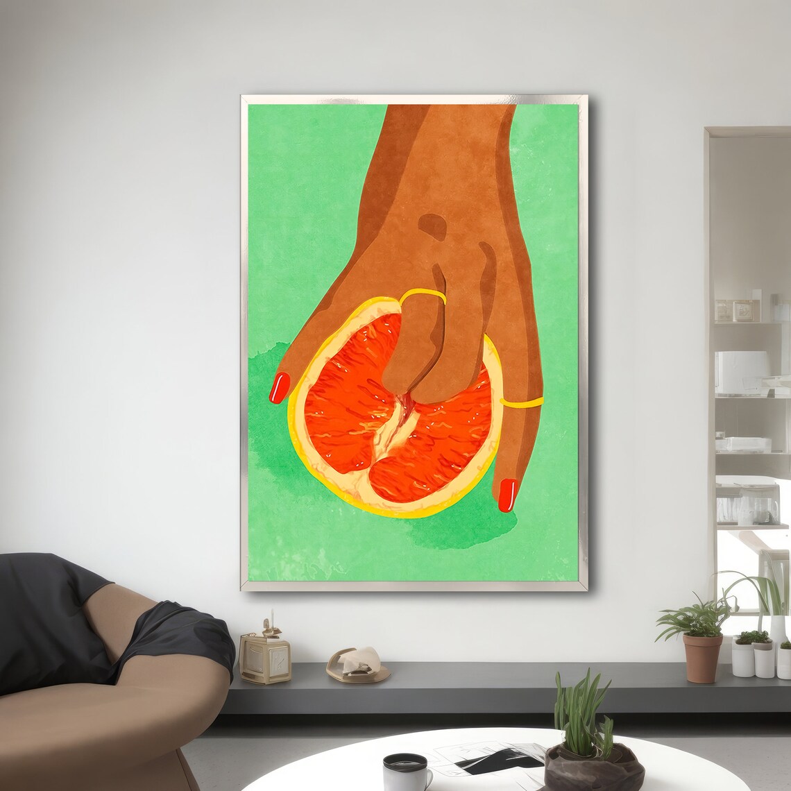 Grapefruit Hand Abstract, Colorful Modern Painting - Image 3