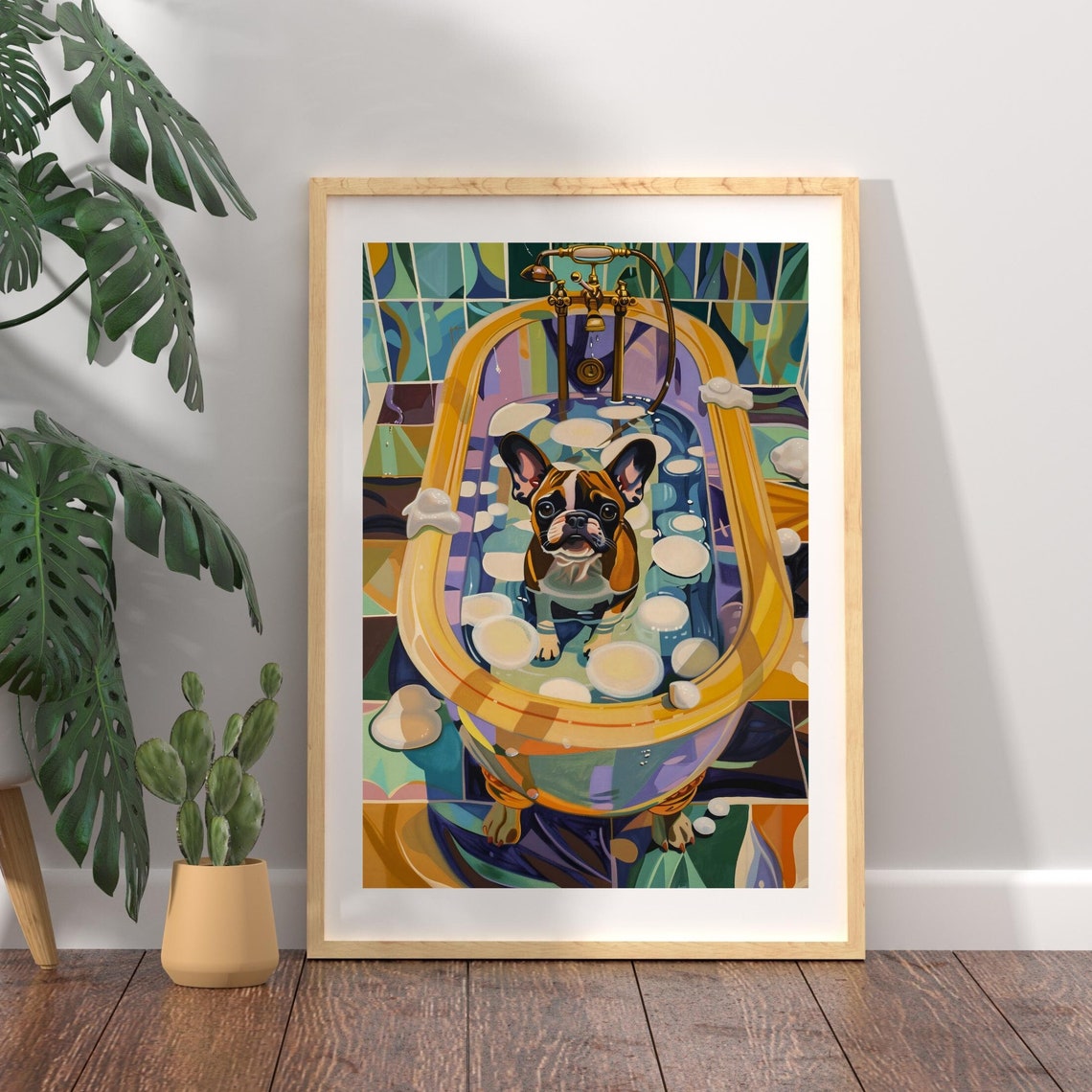 French Bulldog In Golden Bathtub Poster Playful Bathroom Artwork - Image 3