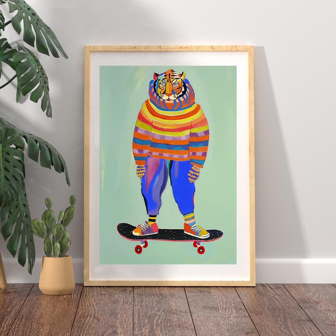 Hipster Tiger Skateboarding Art Print, Kids Room - Image 3