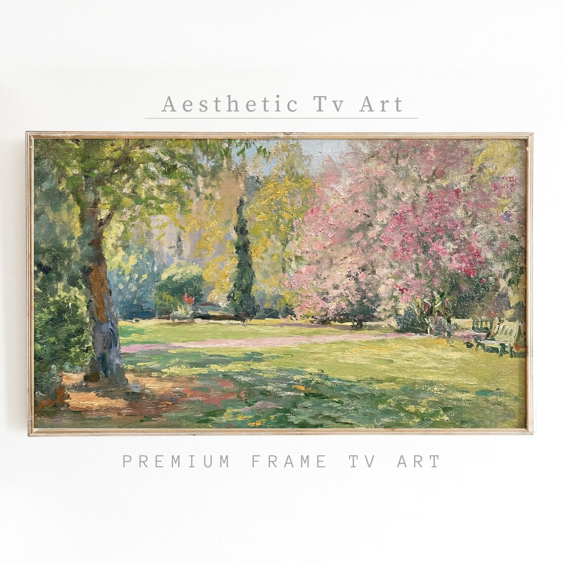 Spring Park Blossoms Pink Flowering Trees Impressionist Art Poster