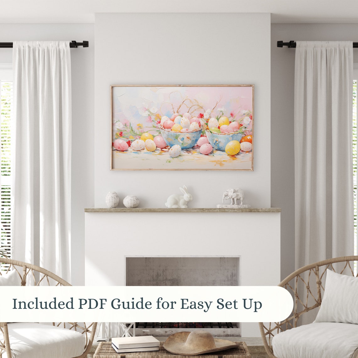 Pastel Easter Eggs Blue Bowls Spring Floral Still Life Poster - Image 2