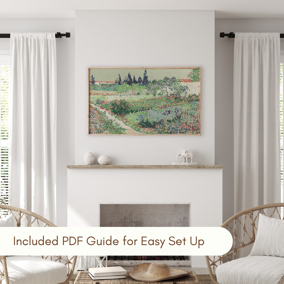 Van Gogh Style Garden Cypress Trees Wildflower Meadow Wall Art - Image 3