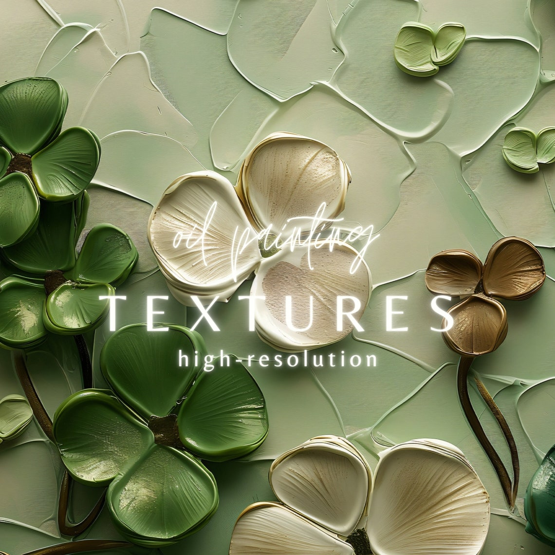 Sage Green Clover Impasto Textured Abstract St Patricks Poster - Image 2