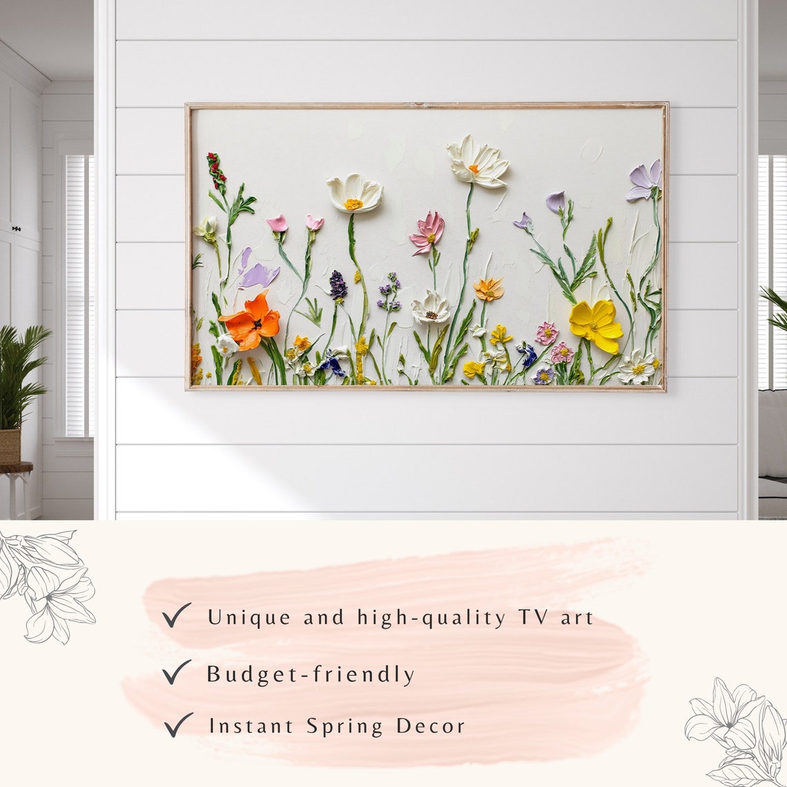 Minimalist White Impasto Wildflowers Delicate Spring Art Poster - Image 2