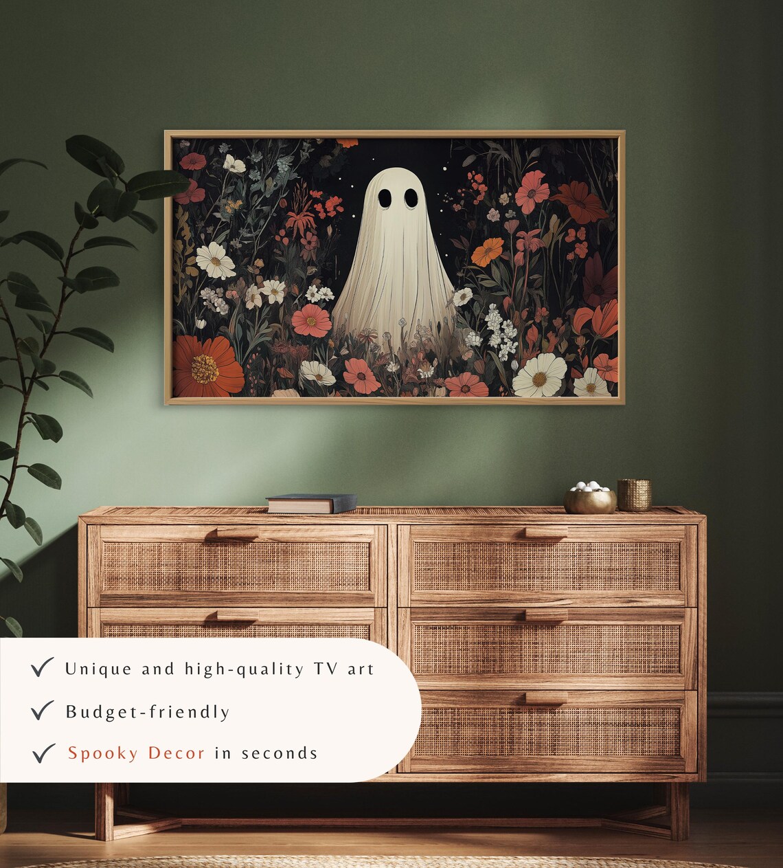 Ghost Among Dark Wildflowers Night Garden Halloween TV Art Poster - Image 3