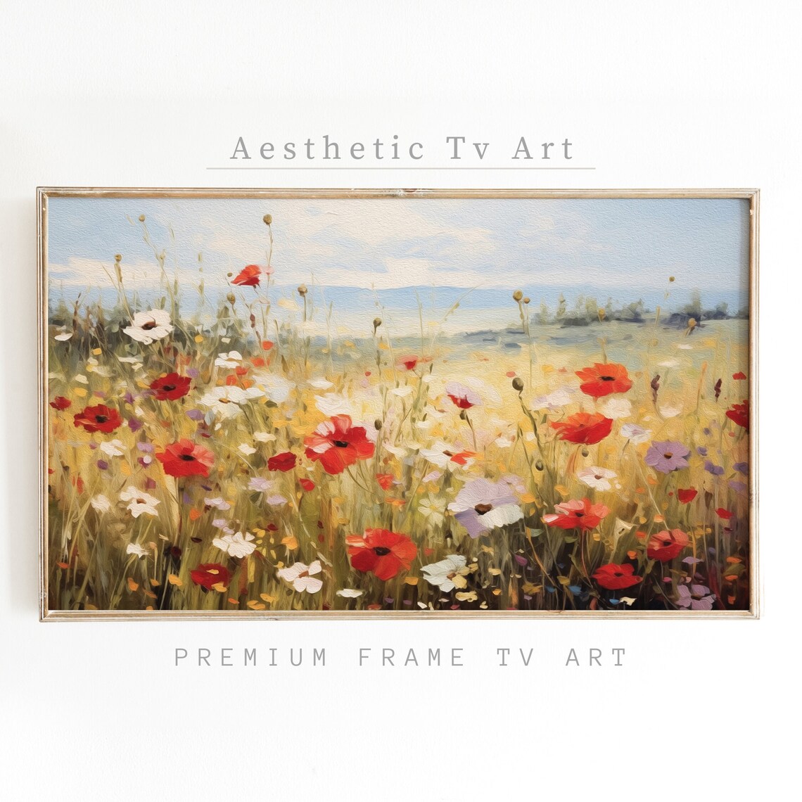 Red Poppy Wildflower Meadow Summer Landscape Oil Painting Poster
