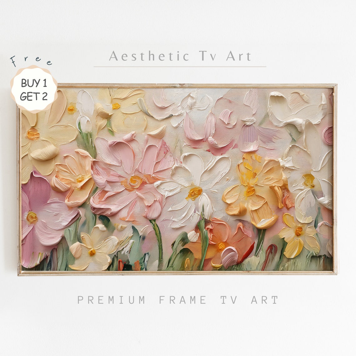 Pastel Impasto Spring Flowers Cream Pink Textured Oil Painting Poster