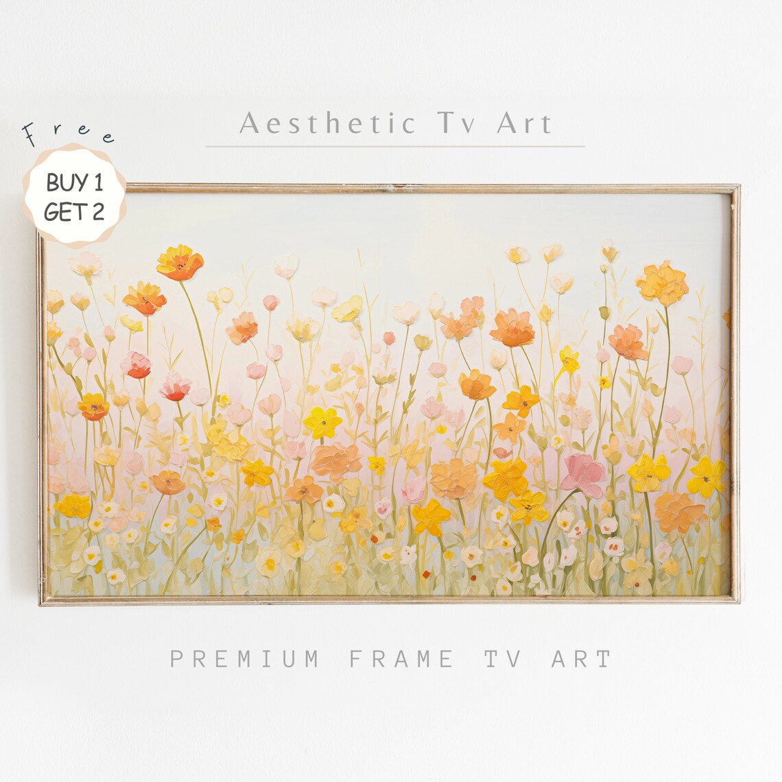 Frame Tv Art Spring Wildflower Field Country Flowers Oil Painting Colorful Wildflowers Art Frame Tv Art