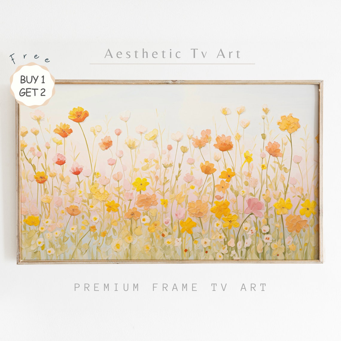 Sunny Wildflower Meadow Yellow Orange Blooms Impressionist Poster