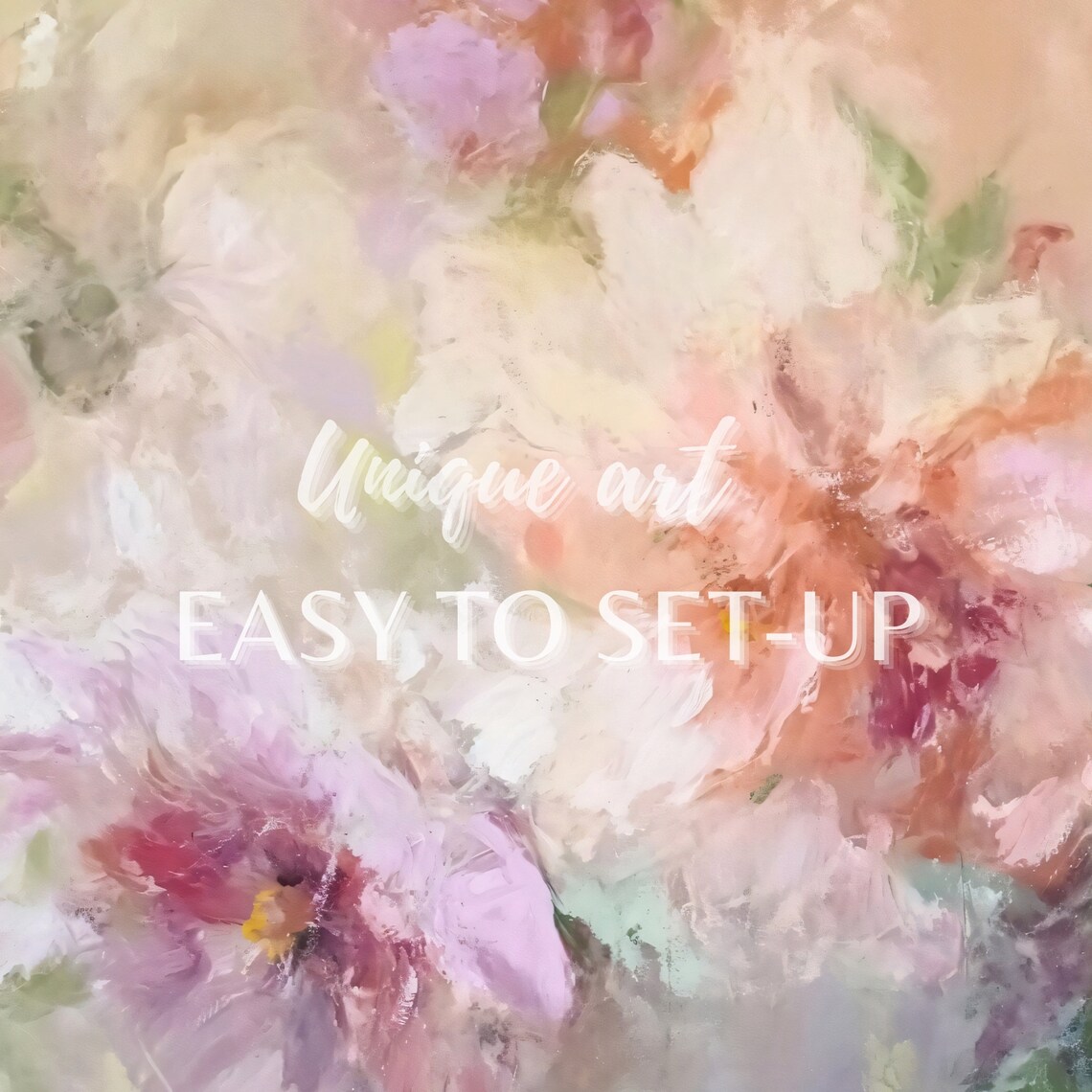 Abstract Pastel Floral Meadow Soft Pink Purple Oil Painting Art - Image 2