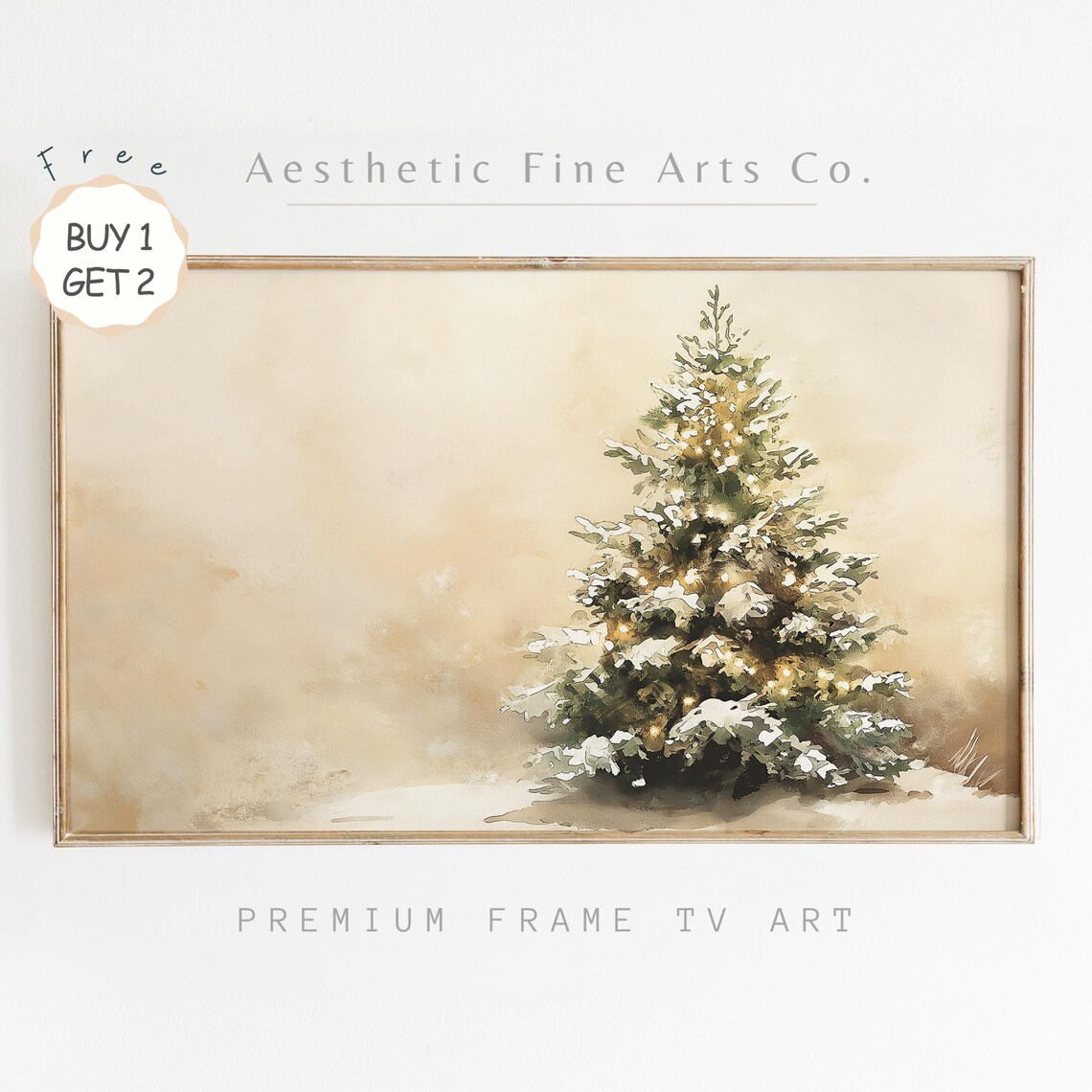 Minimalist Snowy Christmas Tree Neutral Beige Background Art Poster - Image 4