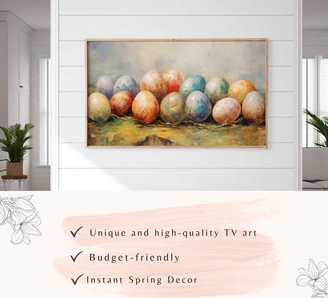 Colorful Painted Easter Eggs Row Pastel Spring Oil Painting Art - Image 3