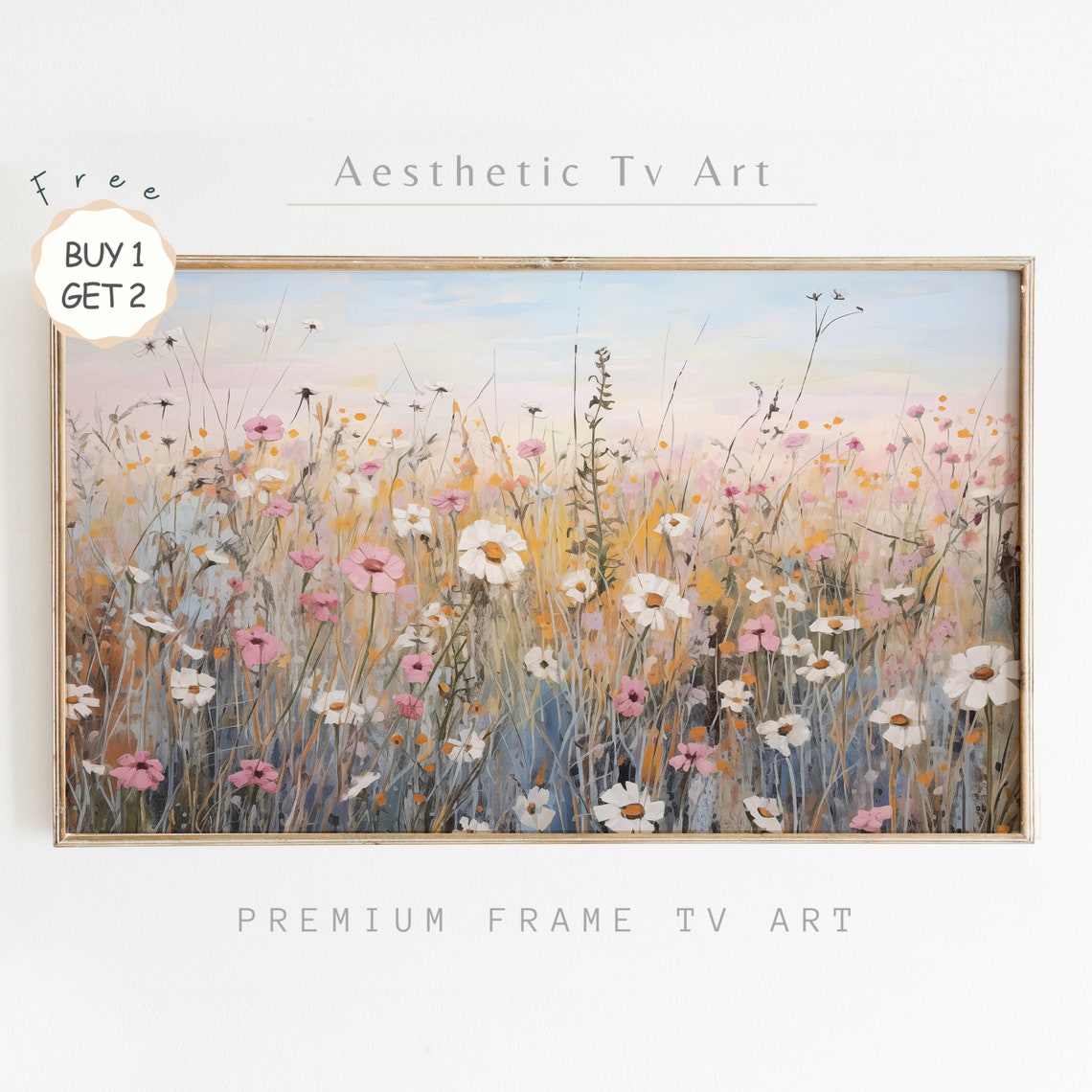 Dreamy Wildflower Meadow Daisies Pink White Soft Impressionist Poster