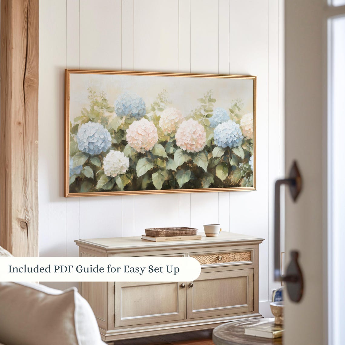 Pastel Hydrangeas In Blue And Blush Impressionist Floral Art Poster - Image 3