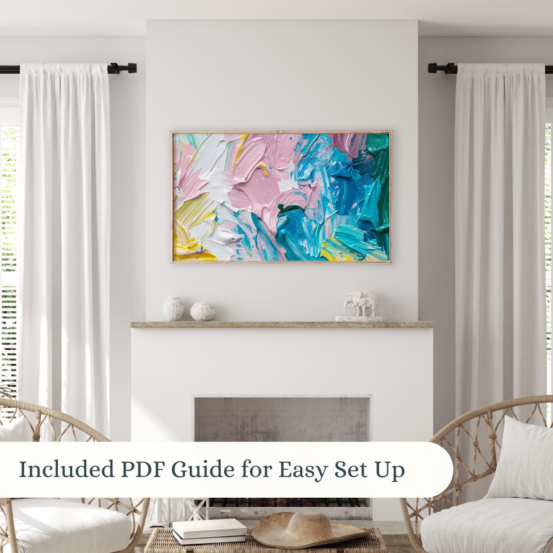 Colorful Abstract Impasto Pink Turquoise Yellow Brushstroke Poster - Image 3