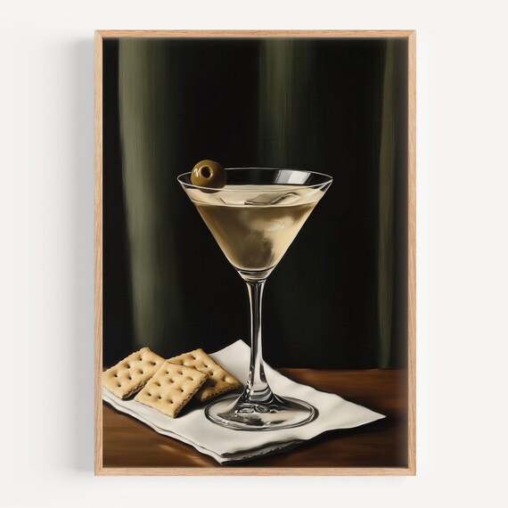 Classic Martini with Olive and Crackers Dark Bar Wall Poster
