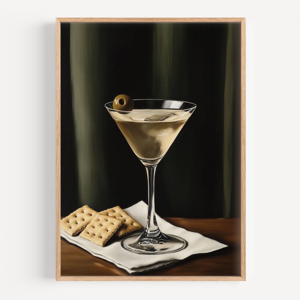 Classic Martini with Olive and Crackers Dark Bar Wall Poster