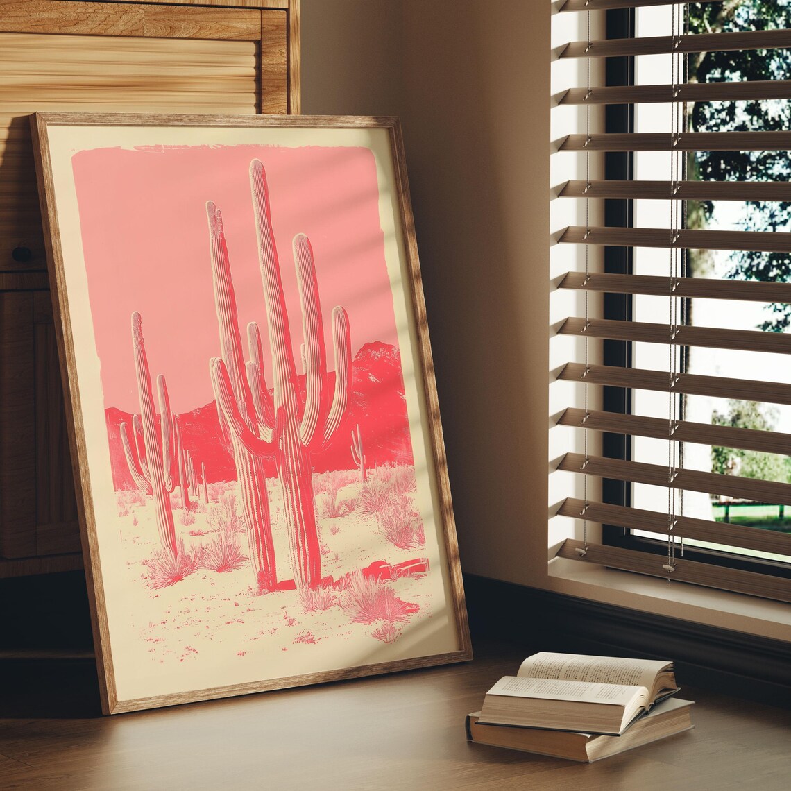 Pink Saguaro Cactus Desert Monochrome Minimalist Southwest Poster