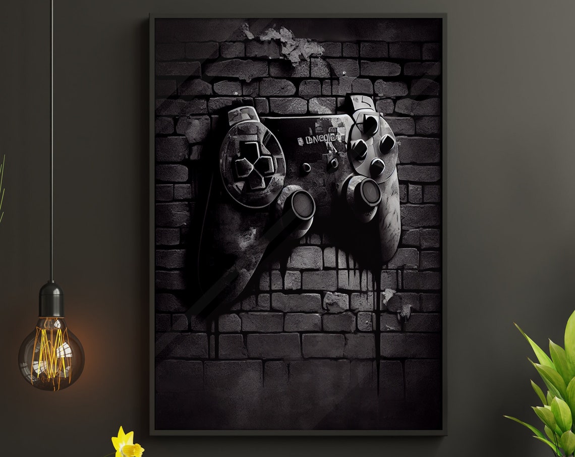 Black and White Graffiti Game Controller Brick Wall Street Art Poster