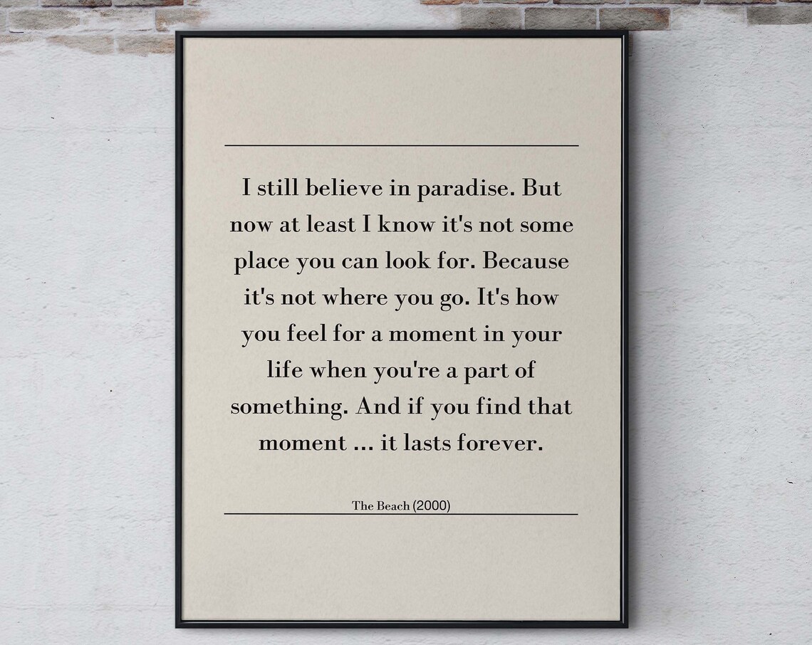 The Beach 2000 Iconic Paradise Movie Quote Minimalist Poster Art