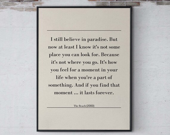 The Beach 2000 Iconic Paradise Movie Quote Minimalist Poster Art