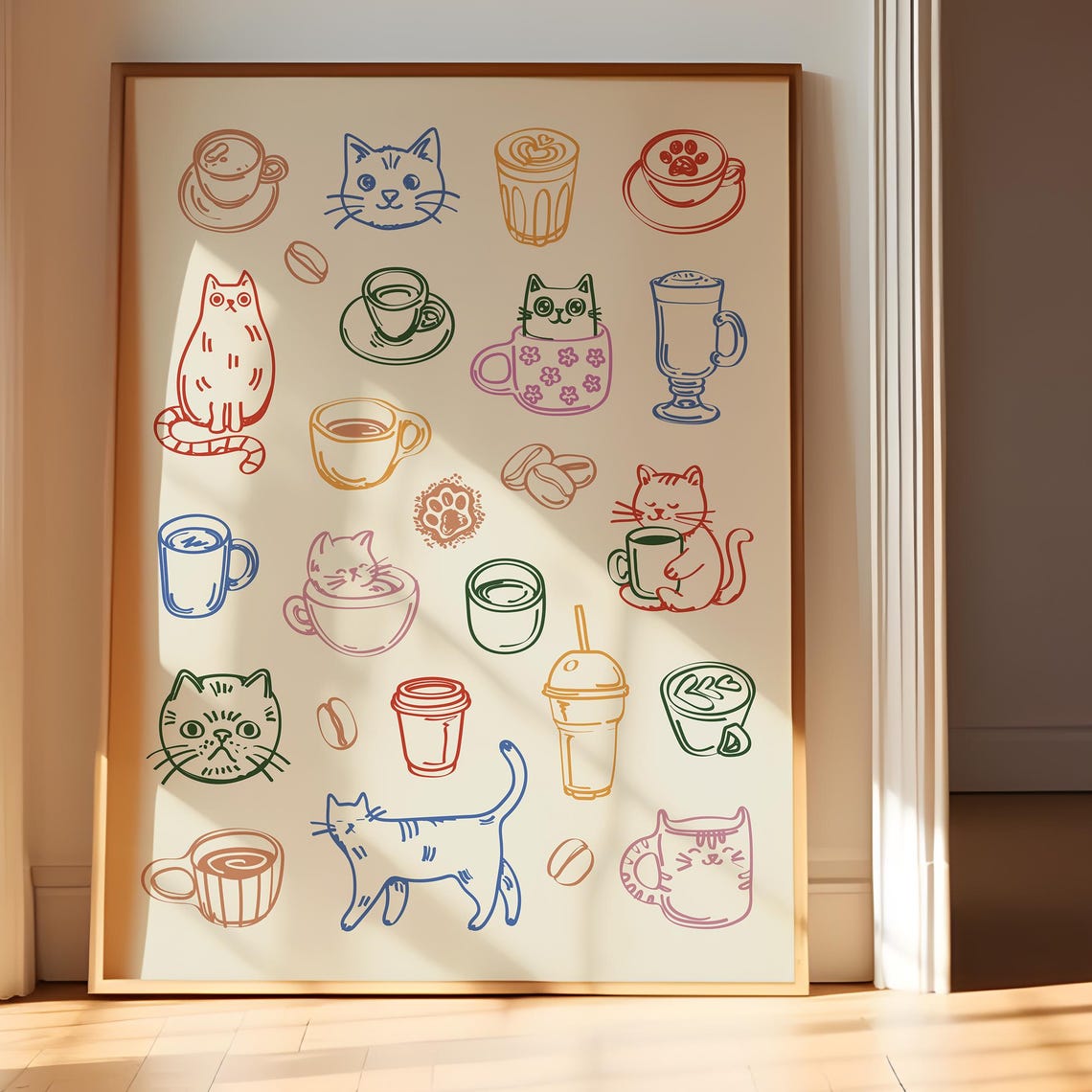 Cat and Coffee Kitchen Decor Art Print