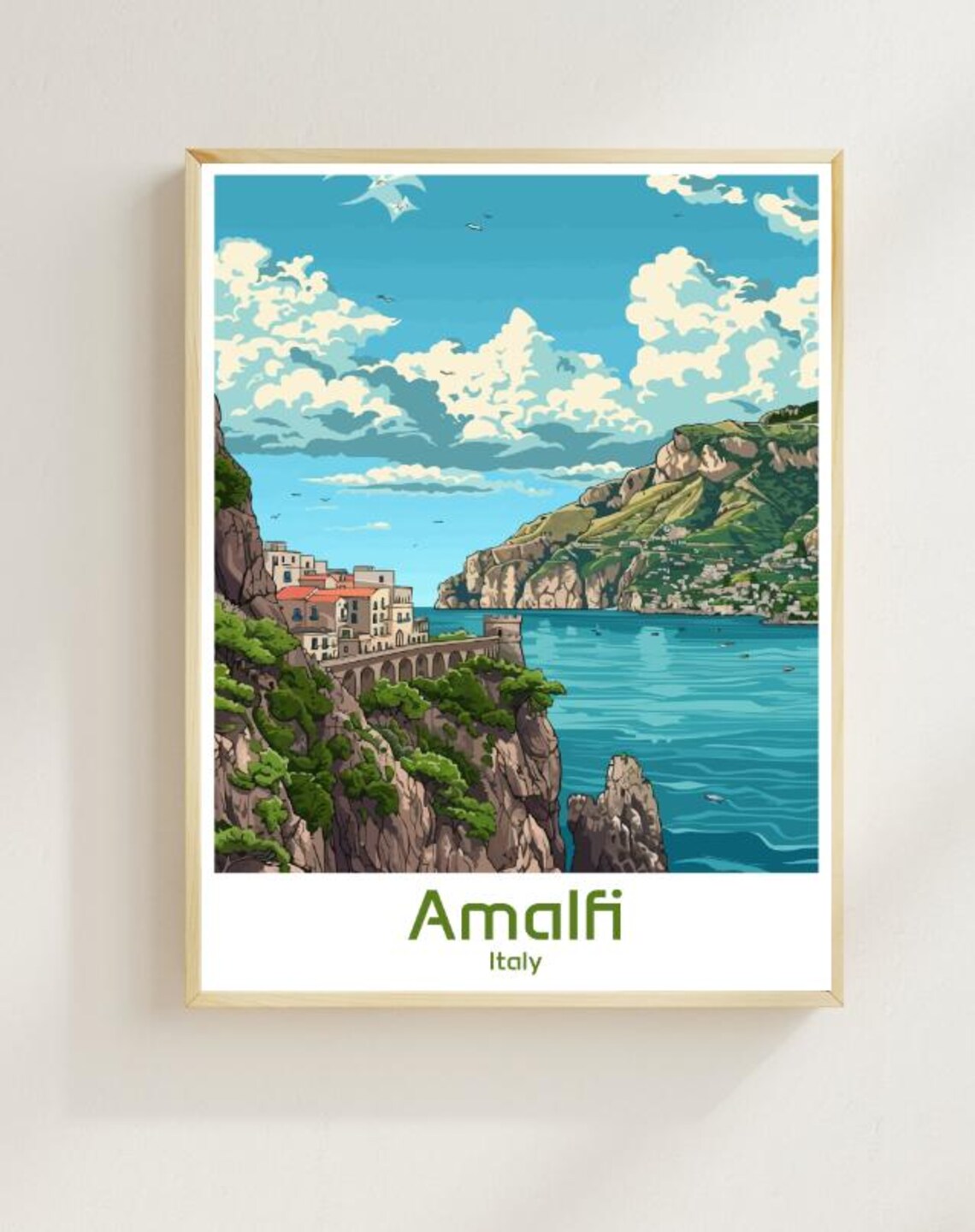 Amalfi Italy Cliffside Village Turquoise Coastline View Poster
