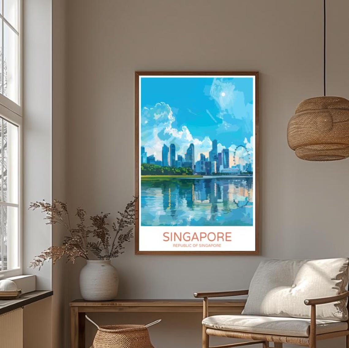Singapore Skyline with Singapore Flyer Wheel Marina Bay Travel Poster - Image 4