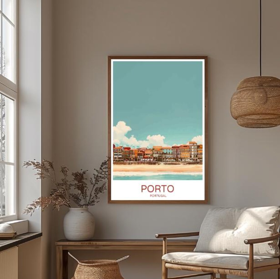 Porto Portugal Waterfront City Poster With Colorful Houses Beach View - Image 3