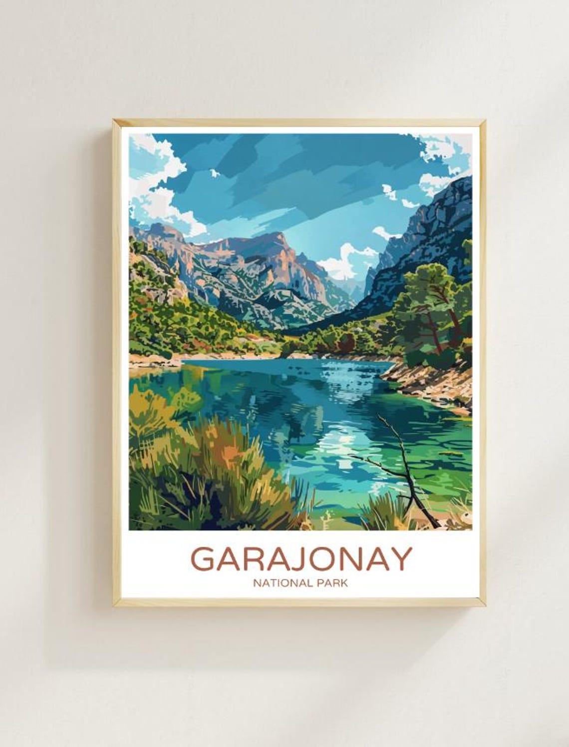 Garajonay National Park Lake Mountains Colorful Travel Poster