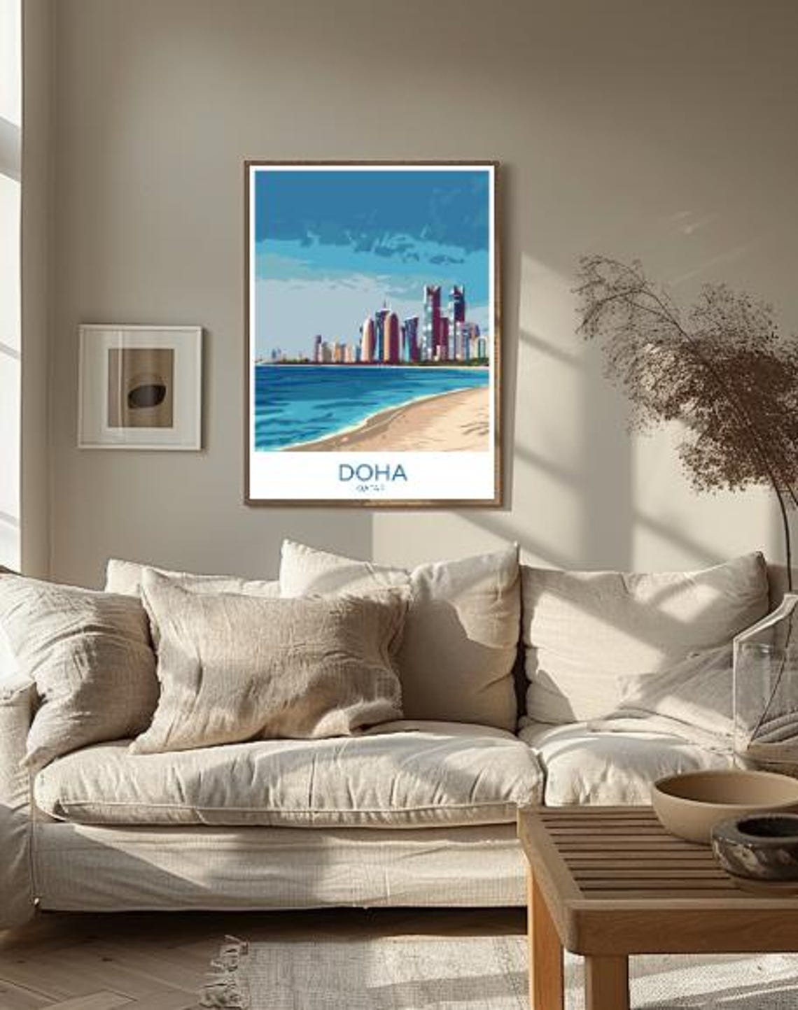 Doha Qatar City Skyline Poster Over a Tropical Beachfront Bay - Image 2