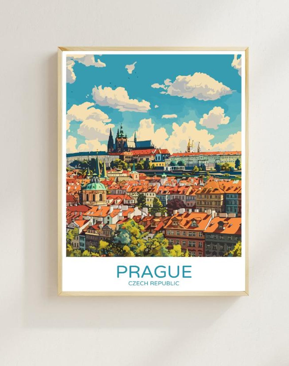 Prague Castle Old Town Red Rooftops Czech Republic Travel Poster