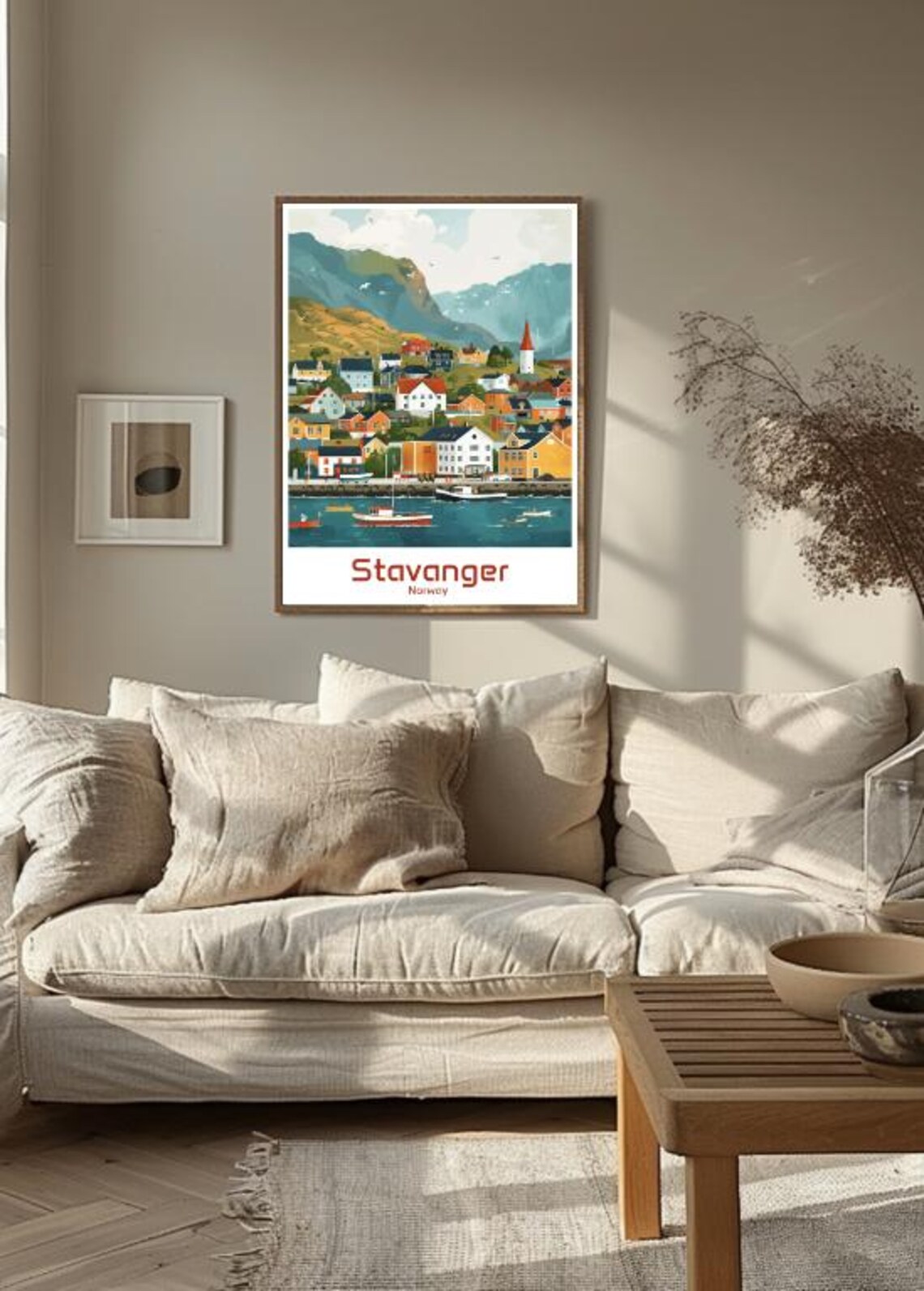 Stavanger Norway Harbor Town Boats Colorful Houses Fjord Travel Poster - Image 3
