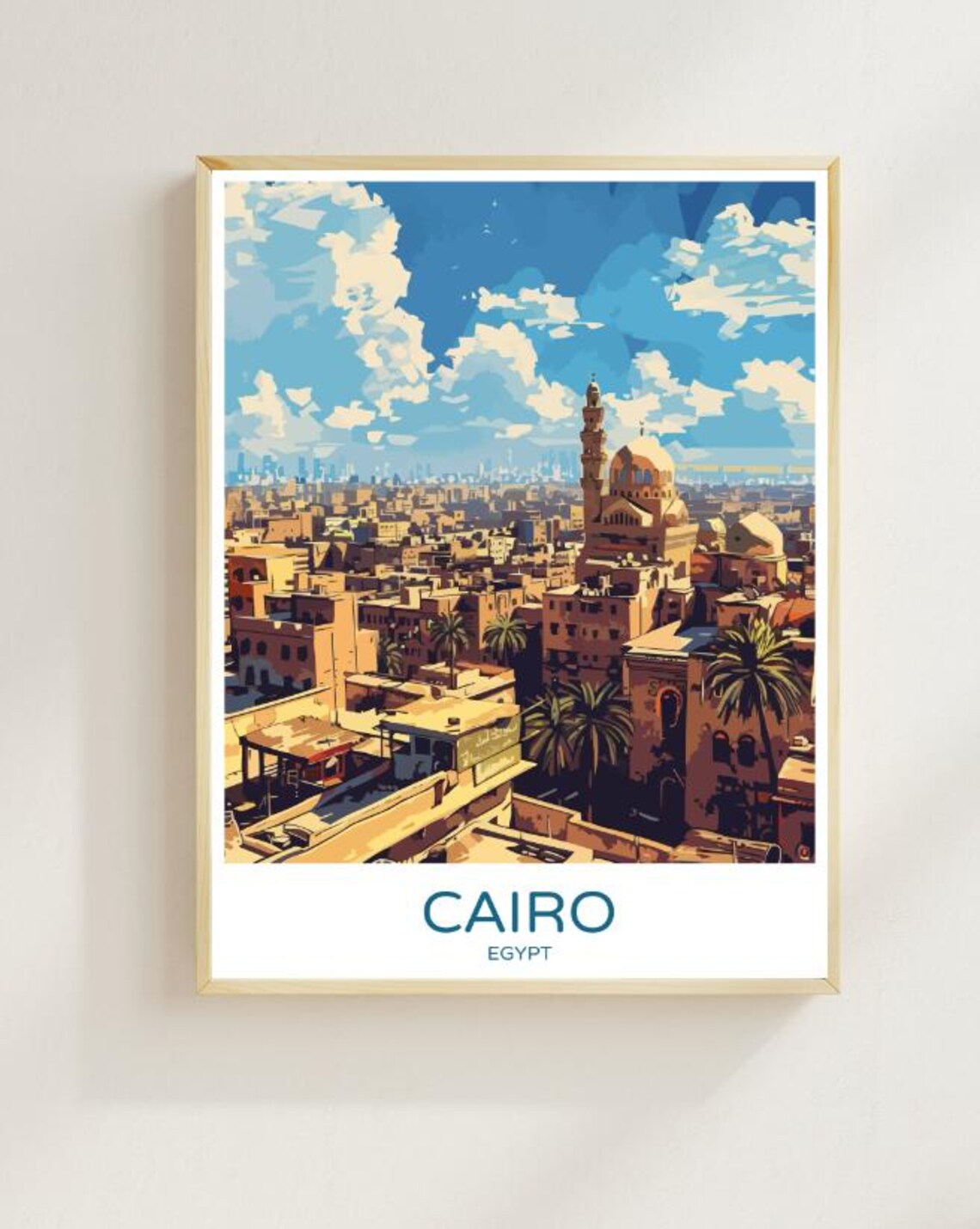 Cairo Egypt Old City Rooftops With Mosque Minaret Travel Poster