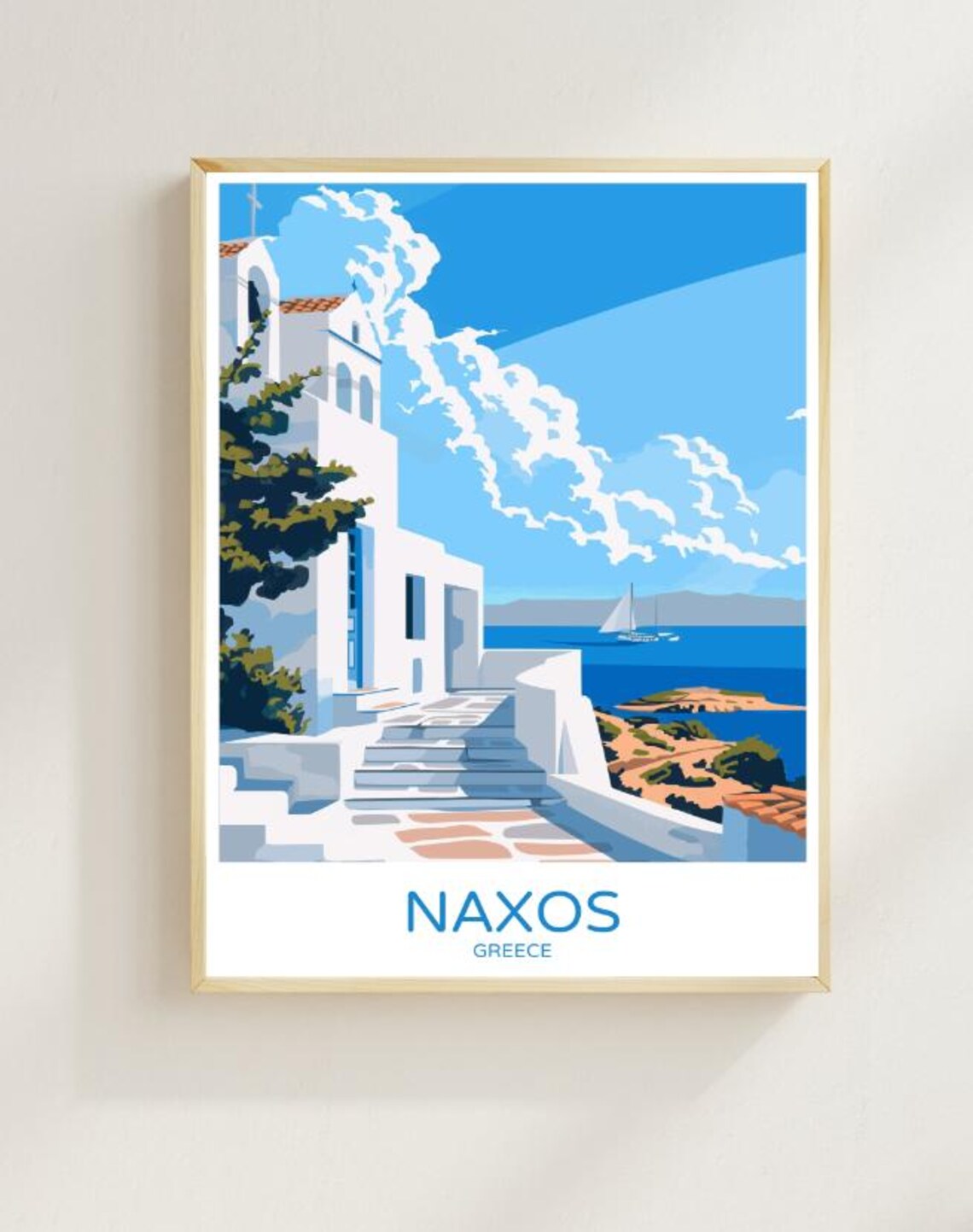 Naxos Travel Postergreek Island Wall Art Naxos Cityscape Print Greece Decor Minimalist Travel Gift Cyclades Artwork For Home
