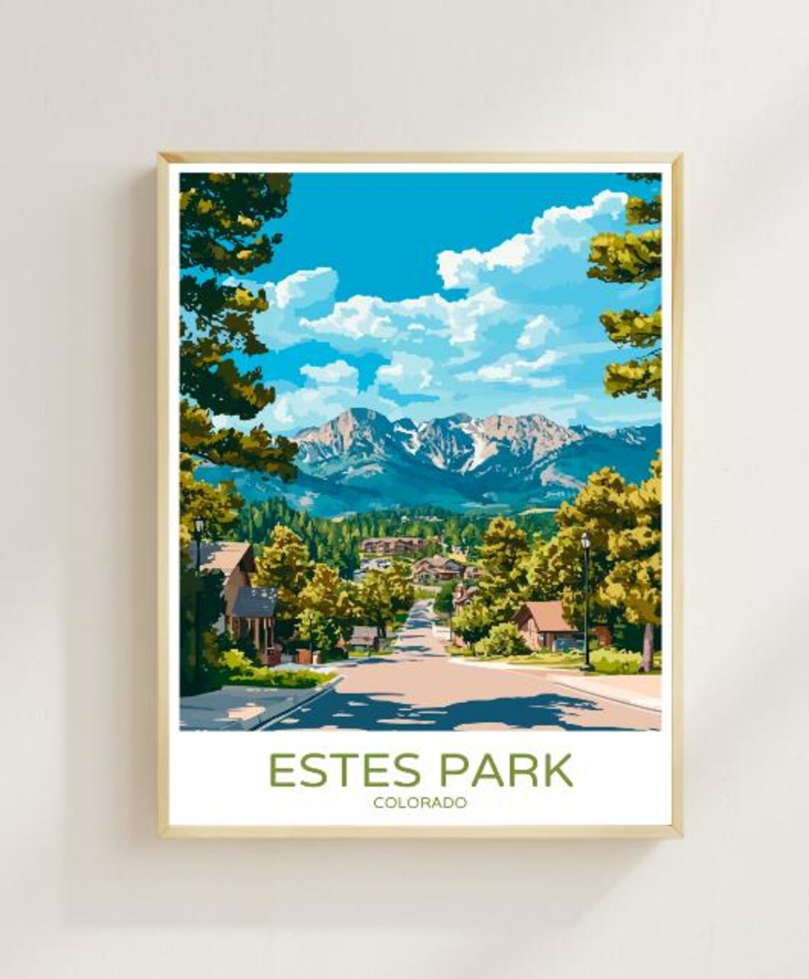 Estes Park Colorado Mountain Town Street Rocky Peak View Poster