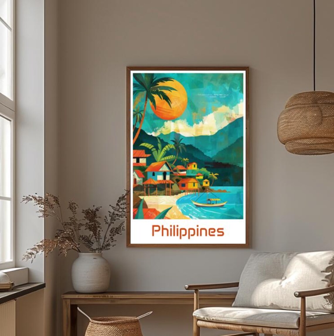 Philippines Tropical Beach Village Fishing Boat Sunset Poster - Image 4