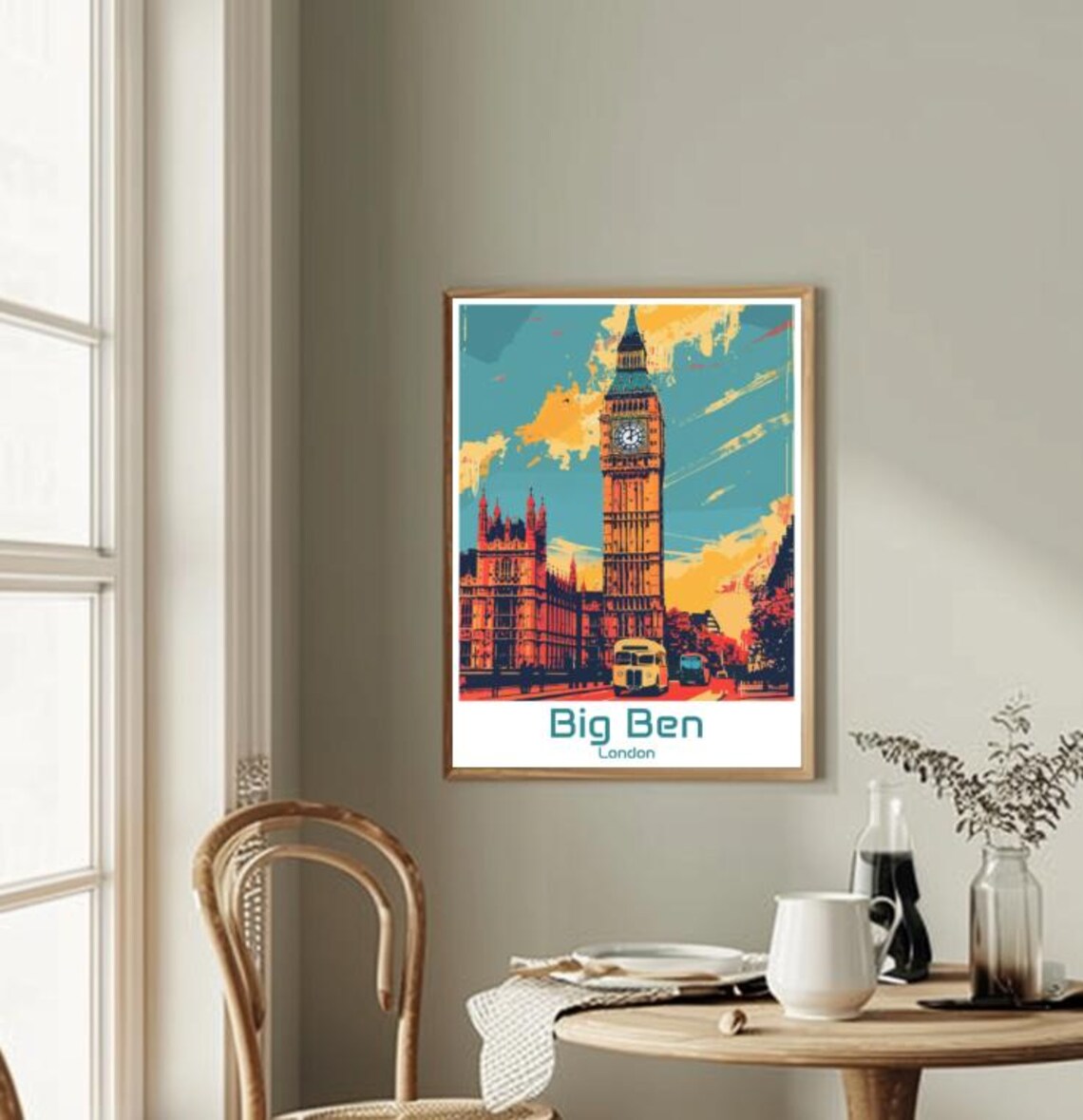 Big Ben London Pop Art Clock Tower Colorful Sunset Travel Poster - Image 2