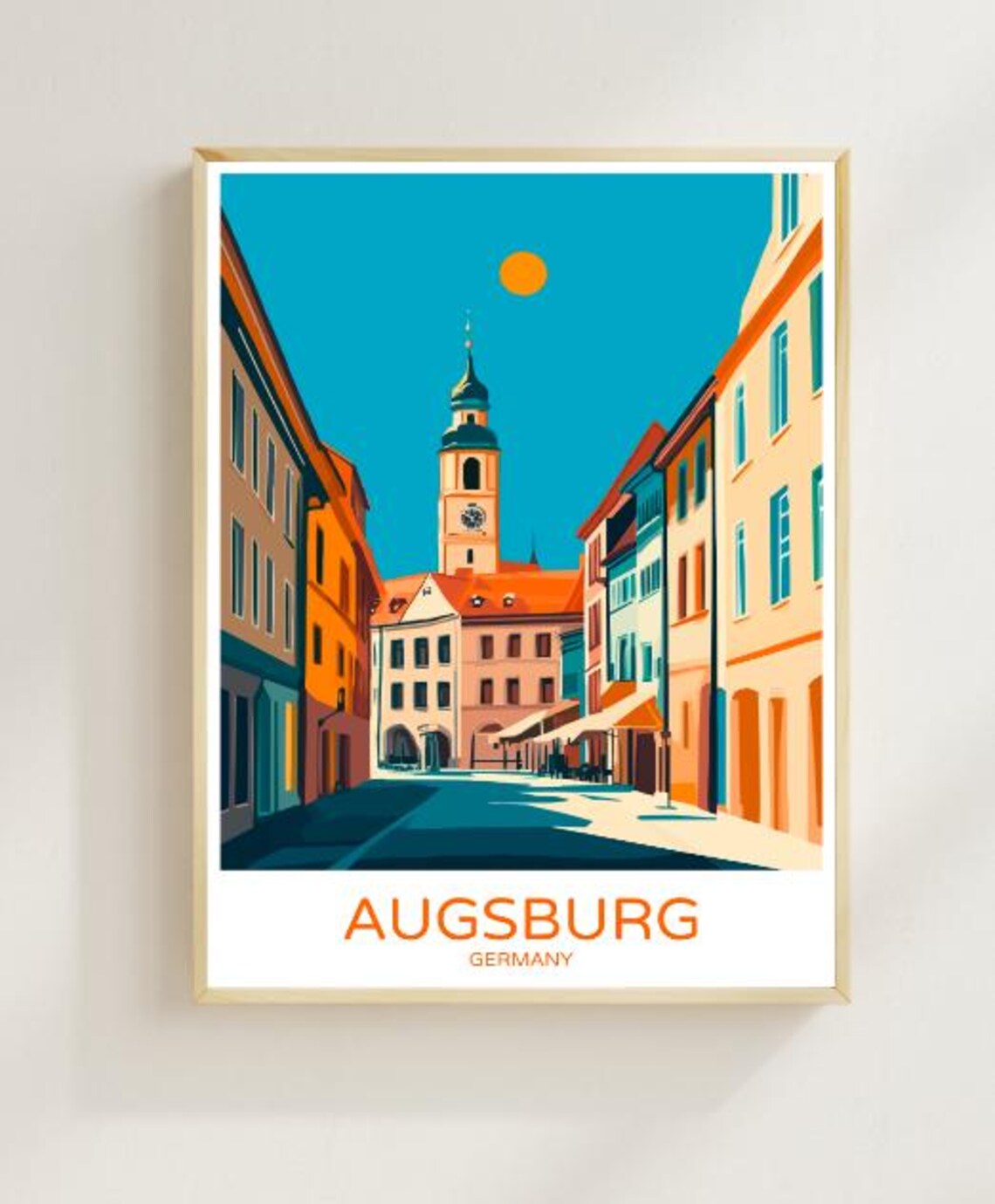 Augsburg Germany Historic Old Town Clock Tower Street Travel Poster